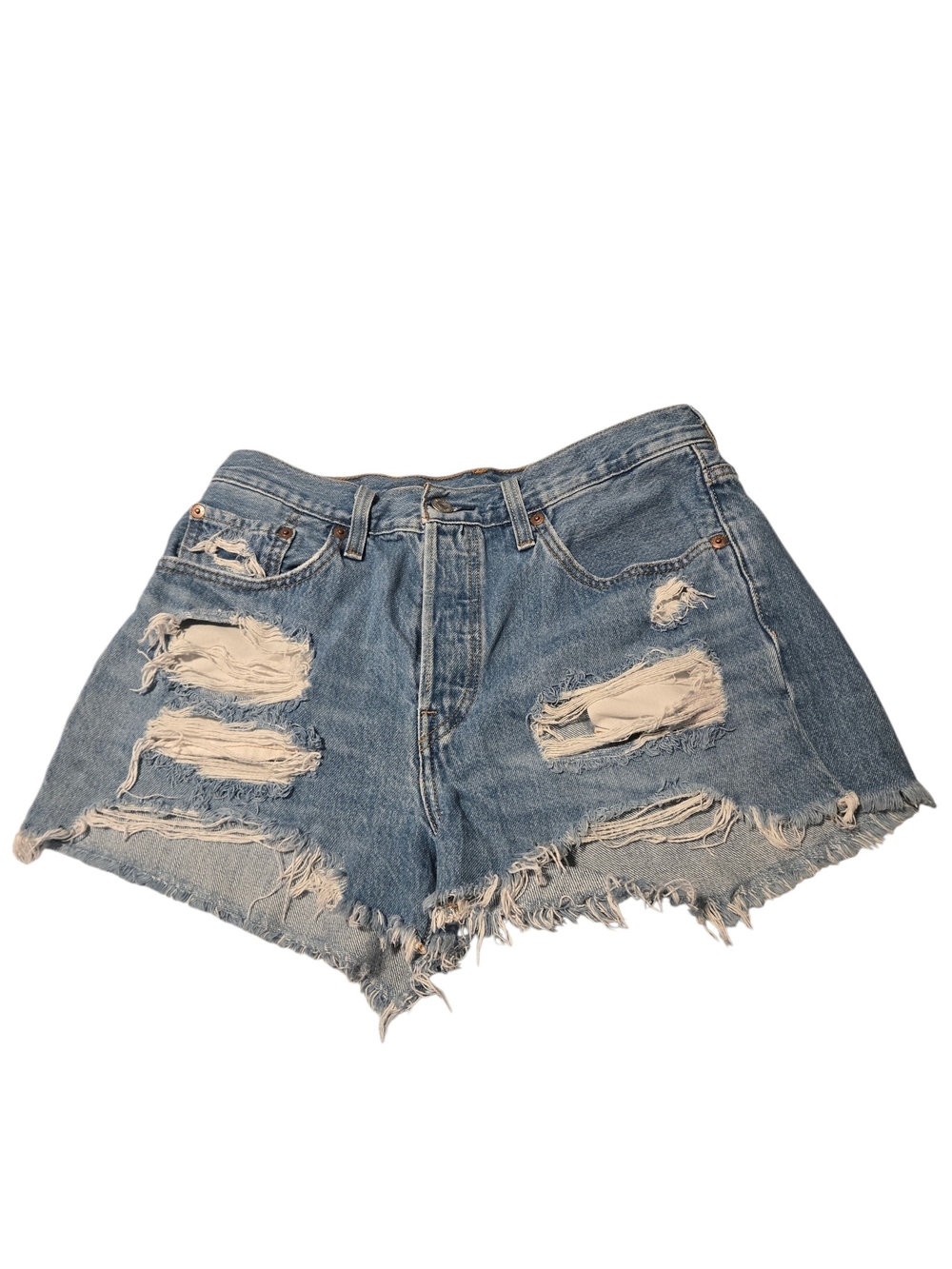 Levi's 501 Distressed Denim Micro Shorts Women's 30W High Rise Frayed Raw Hem